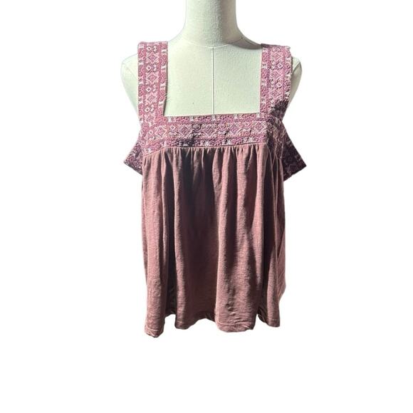 Lucky Brand Embroidered Lace Cotton Blend Tank Square Neck Boho Festival NEW XL - Picture 2 of 8